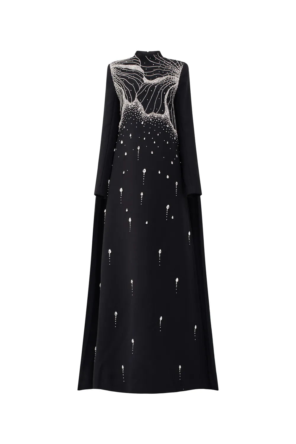 Floral Crystal Embellished Long Back Flap Dress